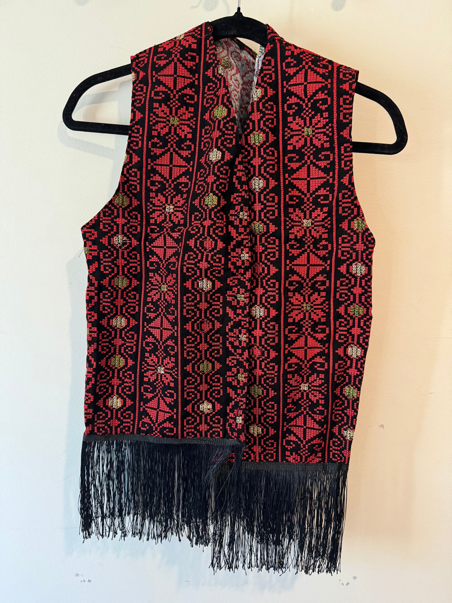 Tatreez Vest with Black Fringe