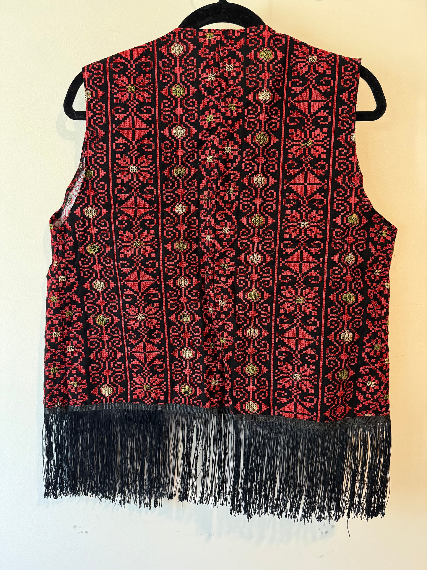 Tatreez Vest with Black Fringe