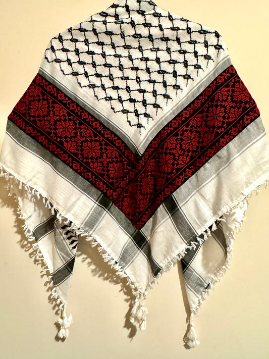 Kuffiyeh - Black and White with Tatreez (Made in Palestine)