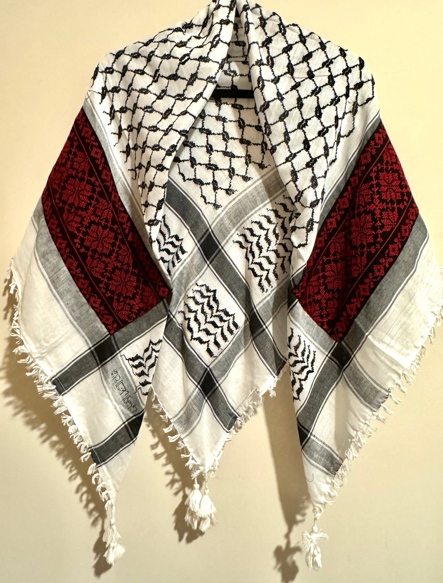 Kuffiyeh - Black and White with Tatreez (Made in Palestine)
