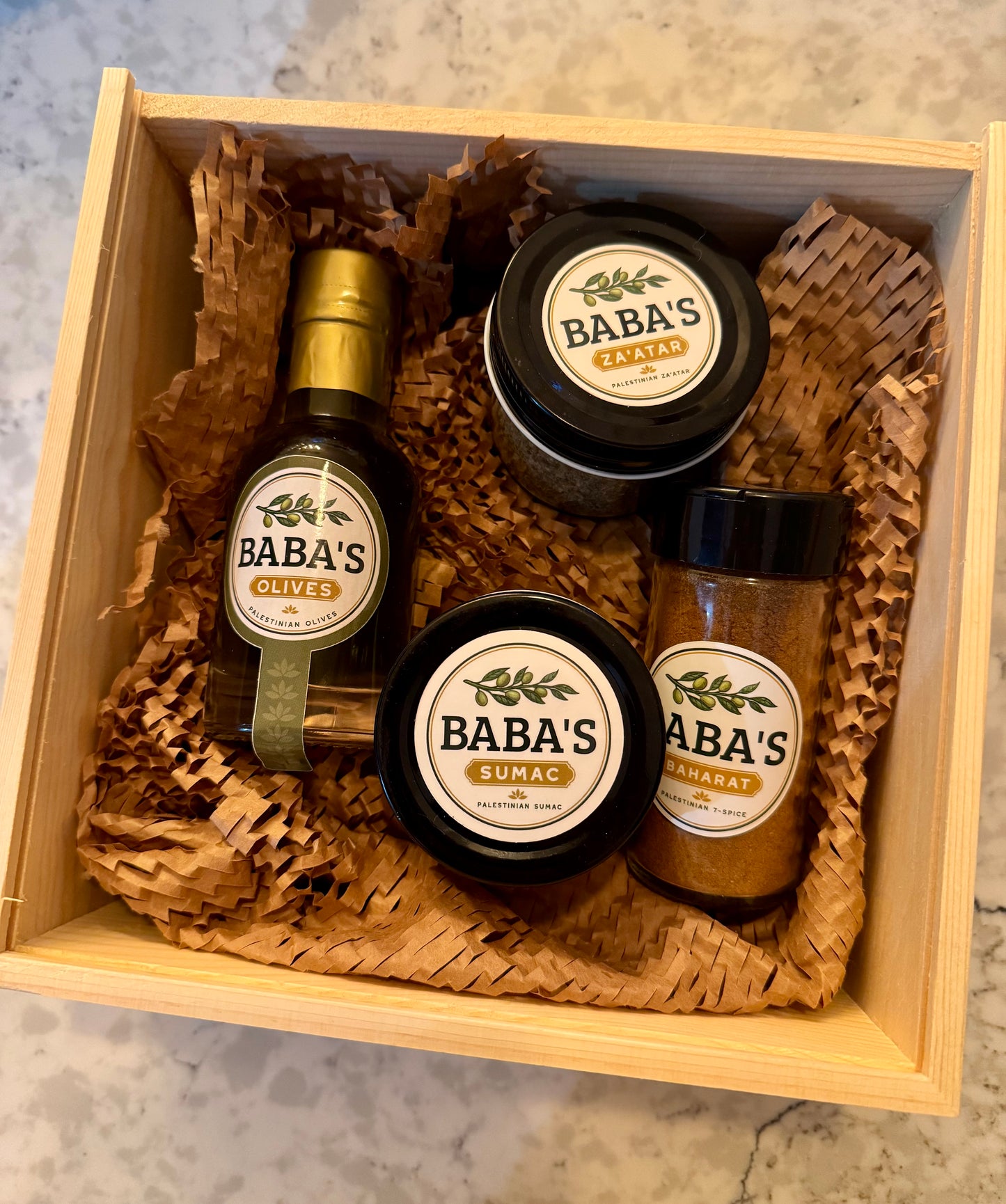 Baba’s Olives Gift Set in Natural Pine Wood Box