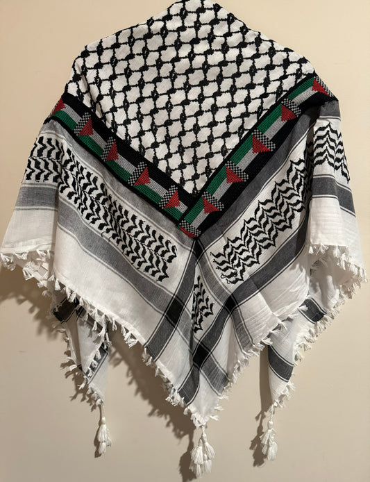 Kuffiyeh - Black and White with Palestine Flag (Made in Palestine)