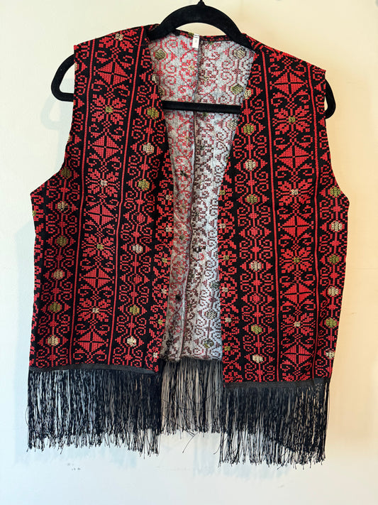 Tatreez Vest with Black Fringe