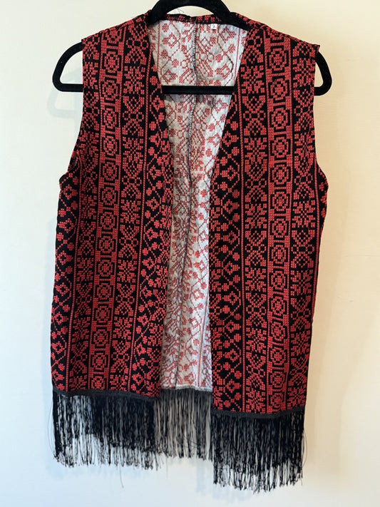 Tatreez Vest with Black Fringe